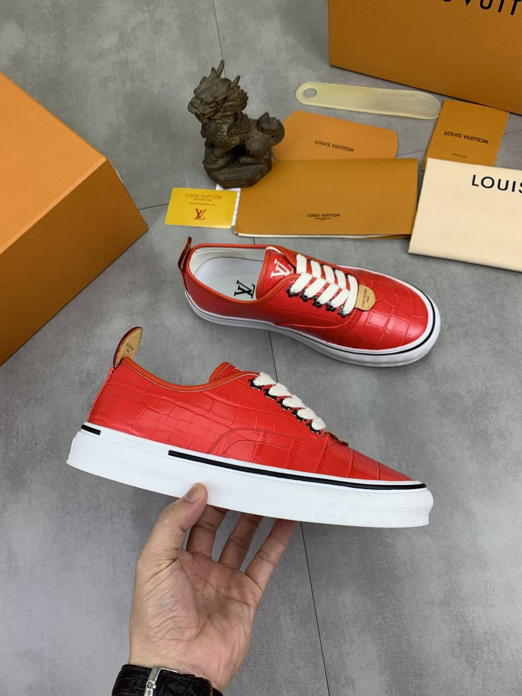 Louis Vuitton Red Embossed Low-Top Sneakers