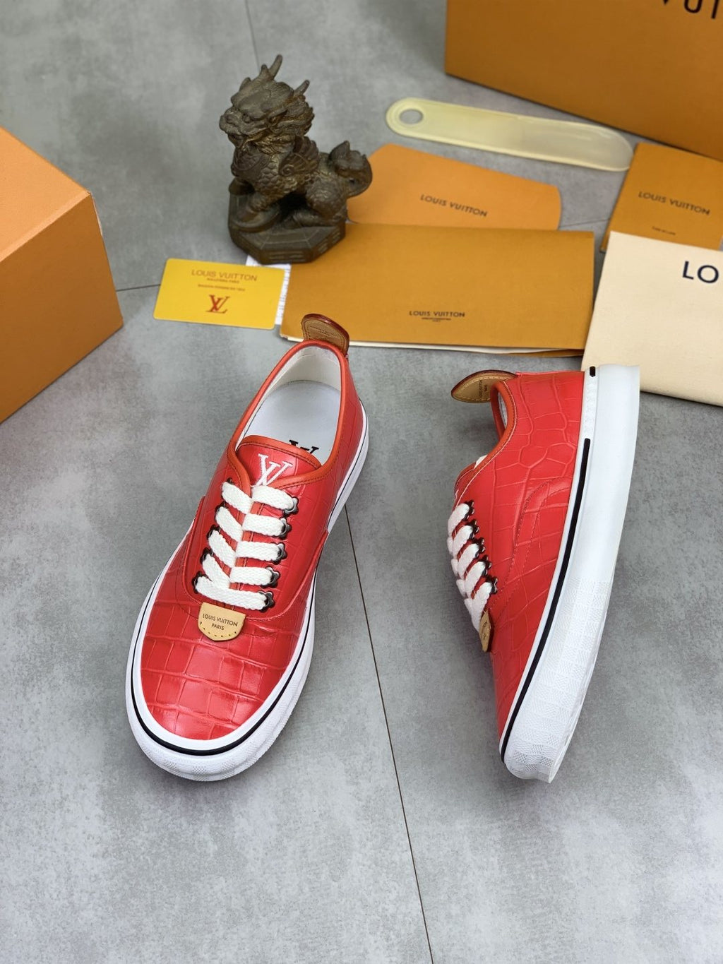 Louis Vuitton Red Embossed Low-Top Sneakers