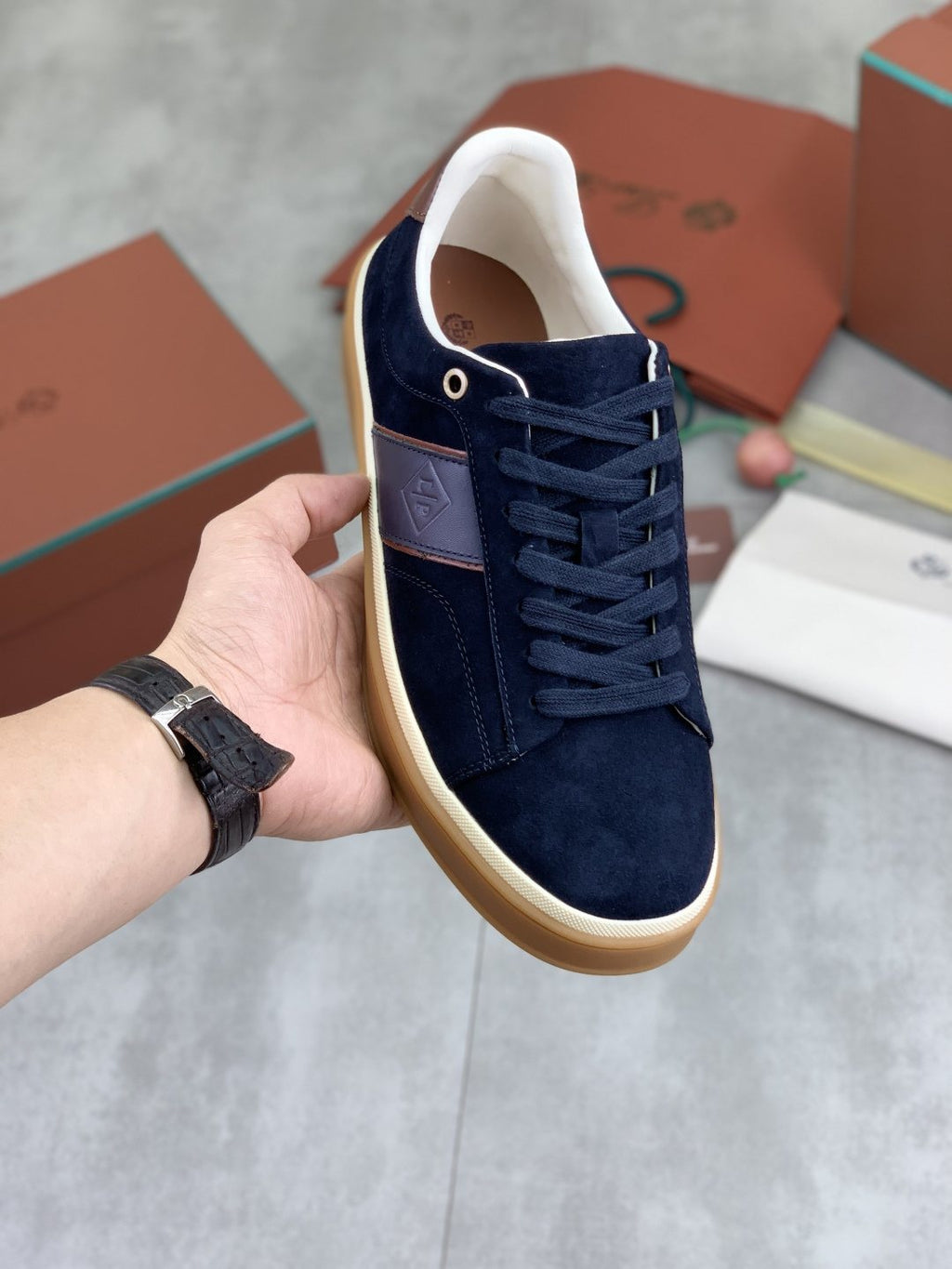 Loro Piana Contrast Heel Low-Top Sneakers
