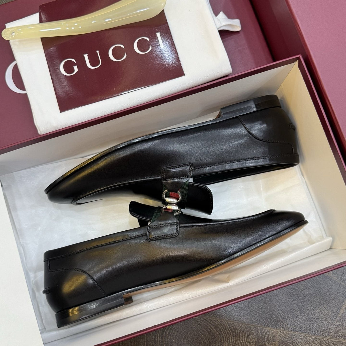 Gucci Men's Black Web Horsebit Loafers