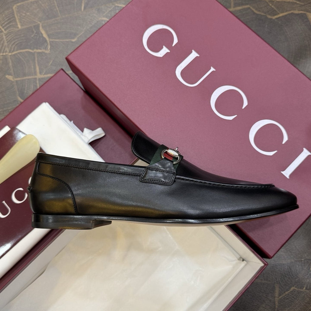 Gucci Men's Black Web Horsebit Loafers