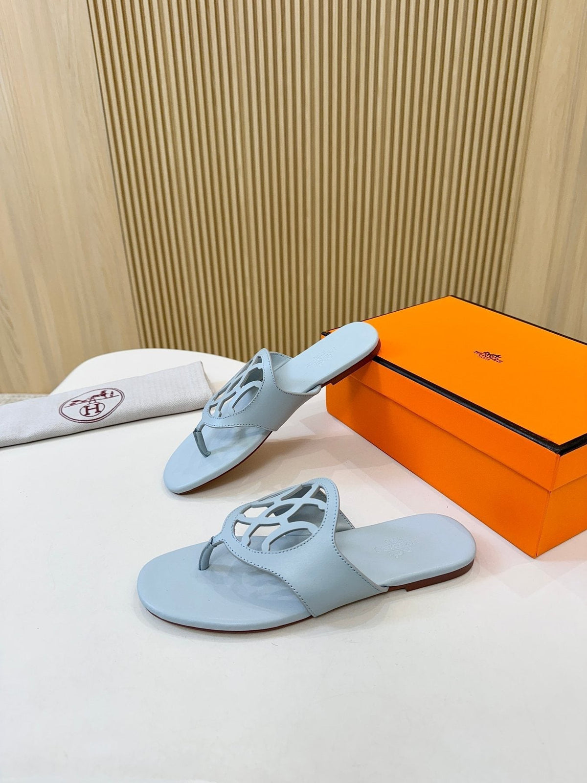 Hermès Brown Cutout Thong Sandals