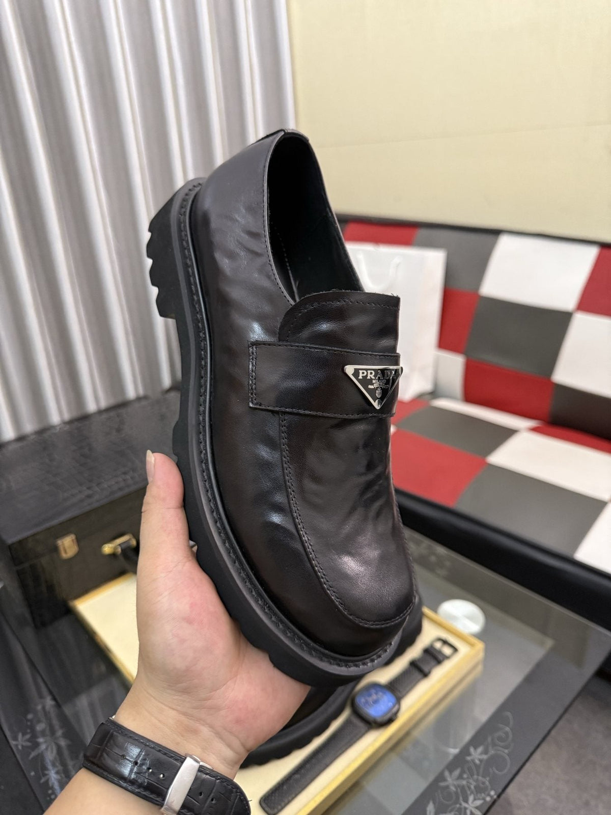 Prada Men's Plaque Strap Loafers