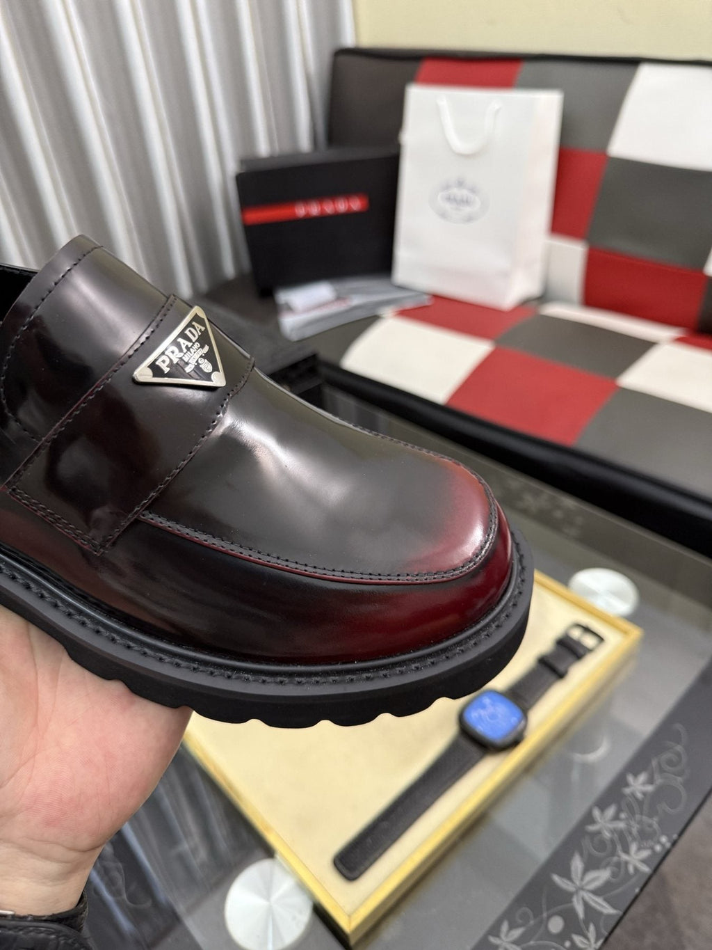 Prada Men's Plaque Strap Loafers