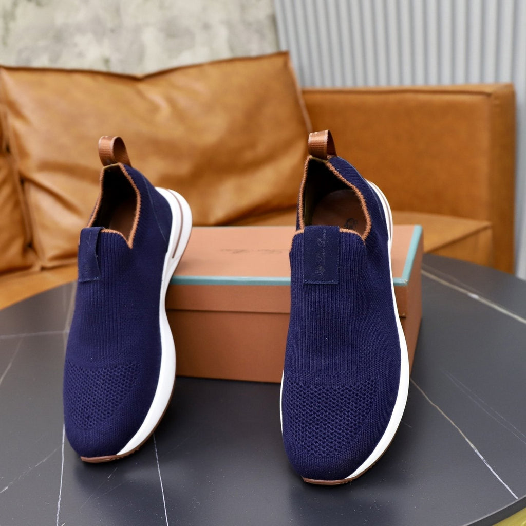 Loro Piana Men's Charcoal Knit Slip-On Sneakers