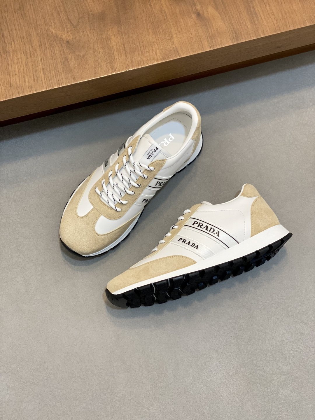 Prada Men's Geometric Panel Sneakers - Lace-Up Closure