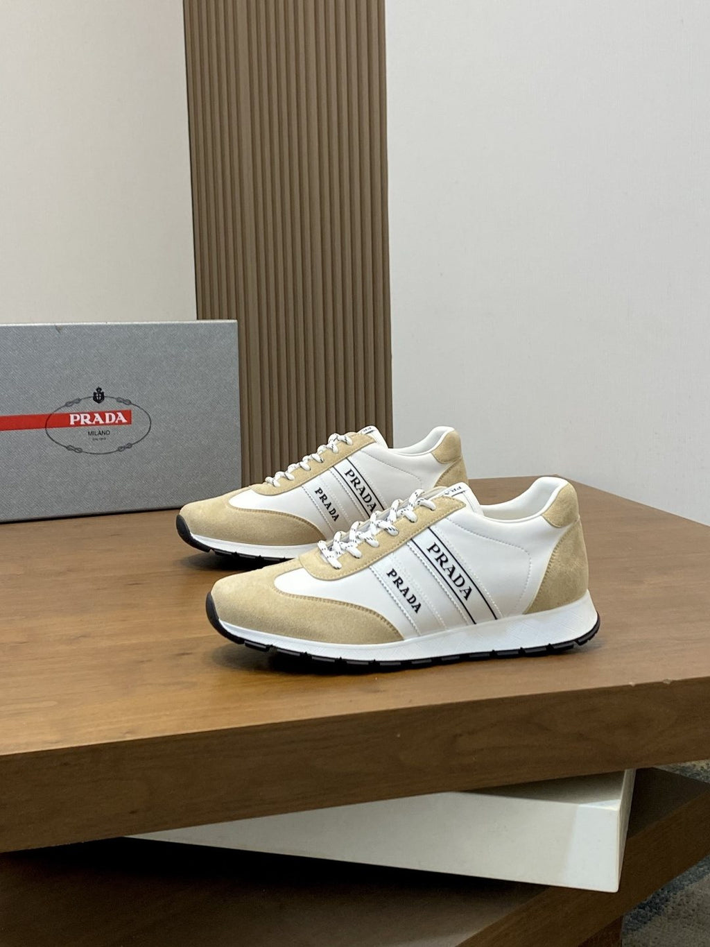 Prada Men's Geometric Panel Sneakers - Lace-Up Closure