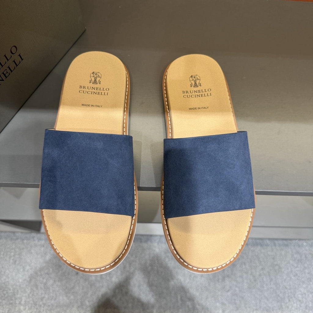 Brunello Cucinelli Men's Wide-Strap Slide Sandals - Low-Profile Sole