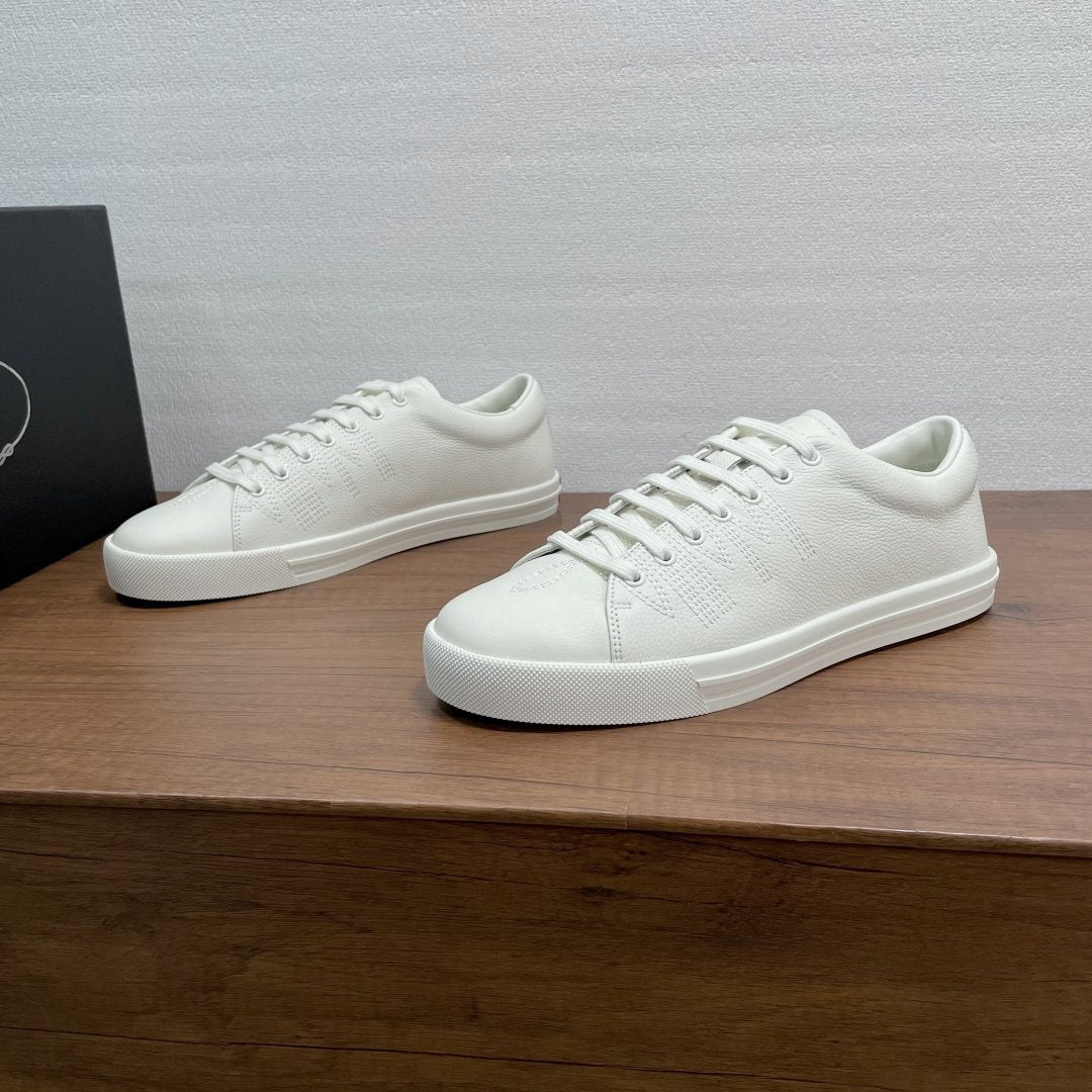 Prada Men's Low-Top Lace-Up Sneakers - Visible Stitched Upper Details