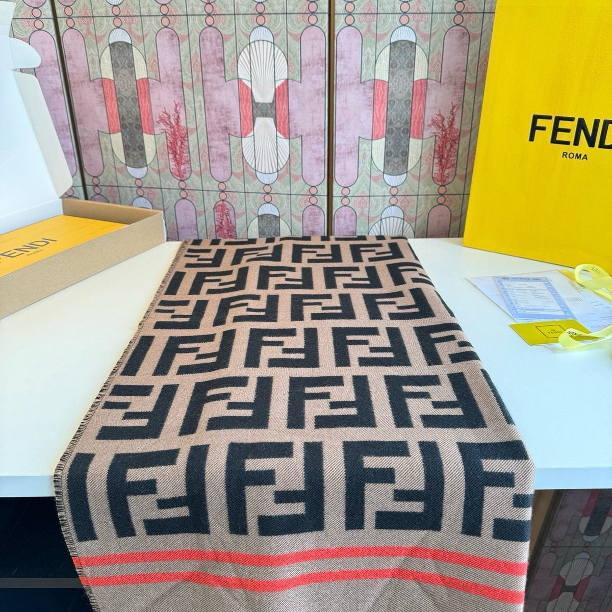 Fendi Fringed Geometric Shawl