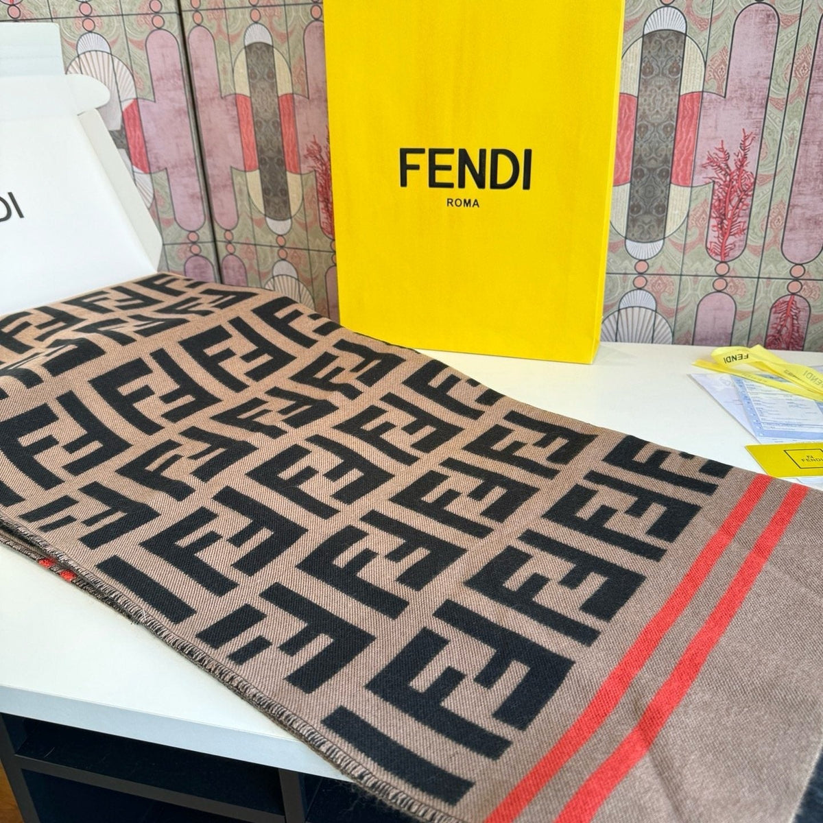 Fendi Fringed Geometric Shawl