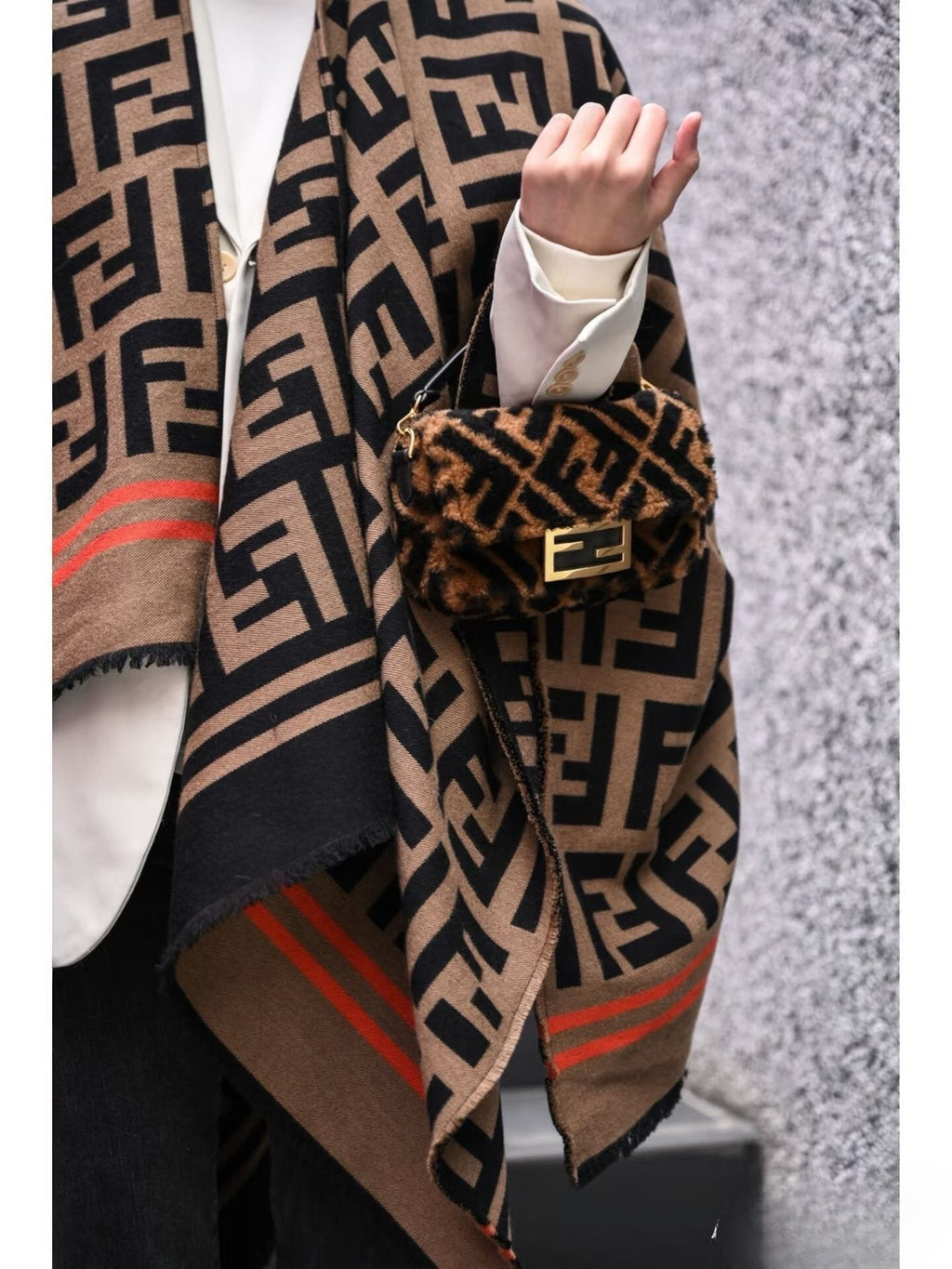 Fendi Fringed Geometric Shawl