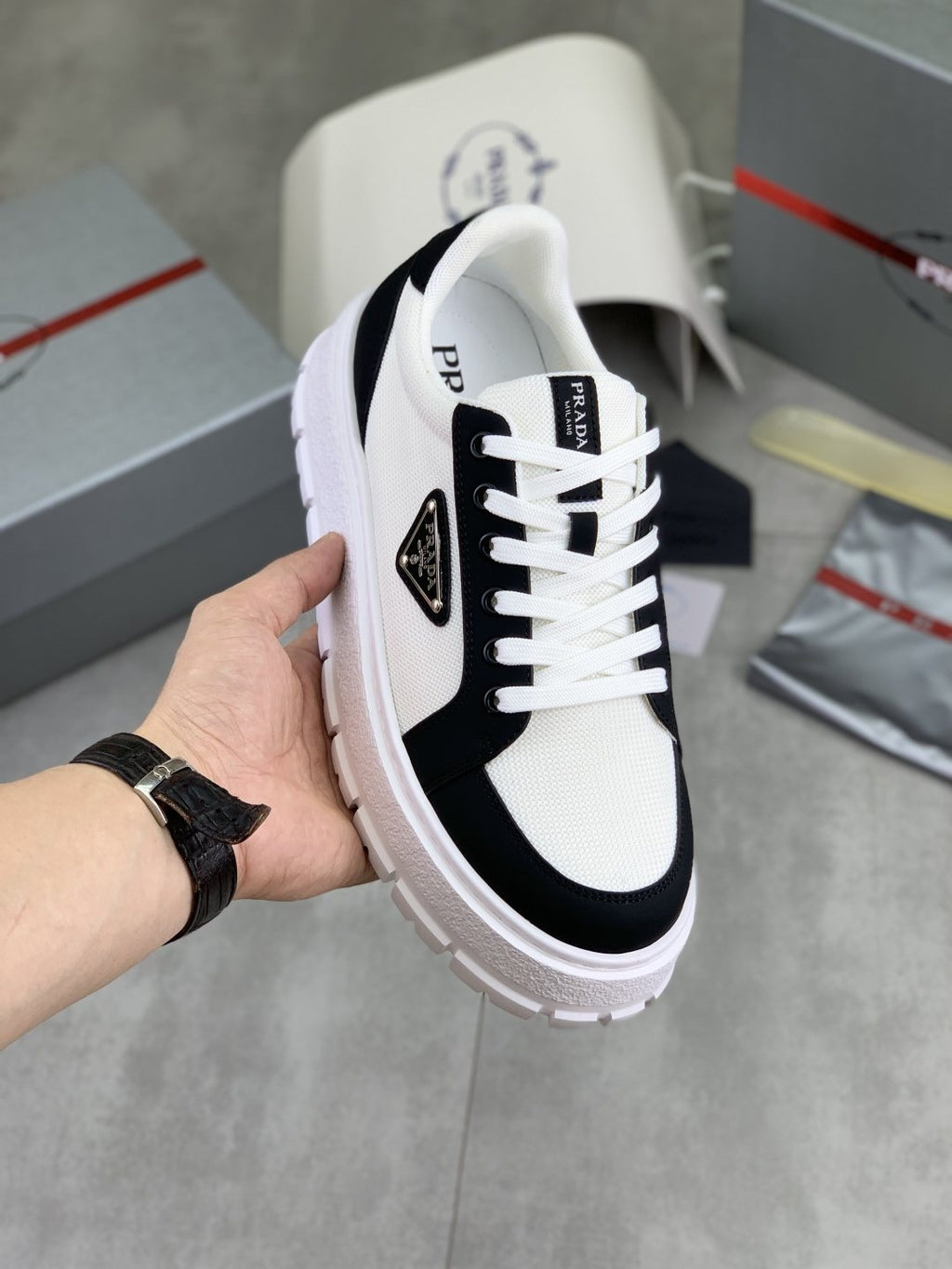 Prada Paneled Lug-Sole Sneakers