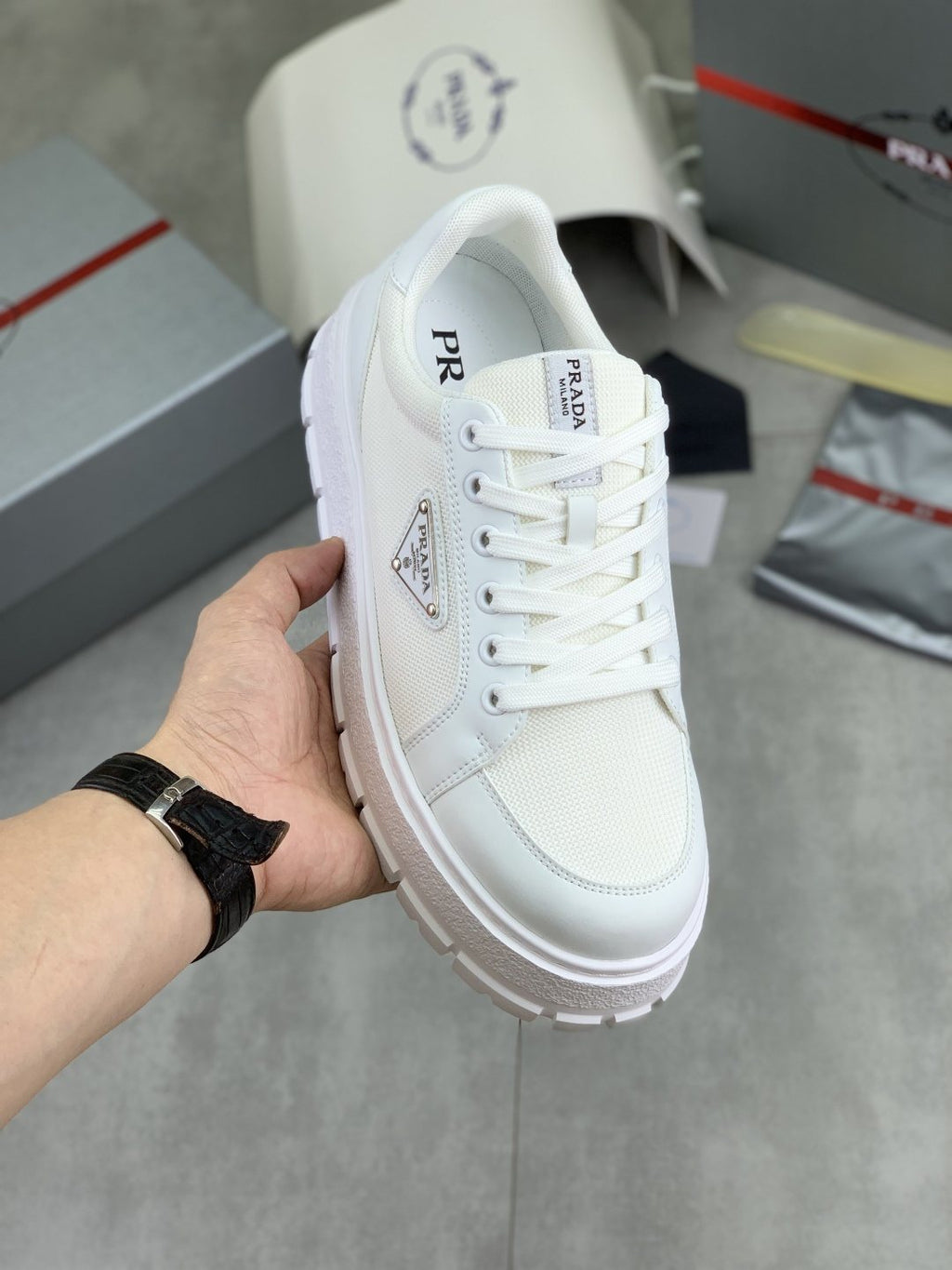 Prada Paneled Lug-Sole Sneakers