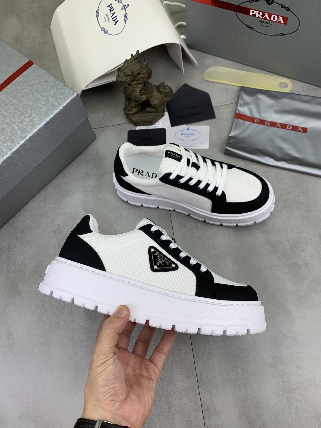 Prada Paneled Lug-Sole Sneakers