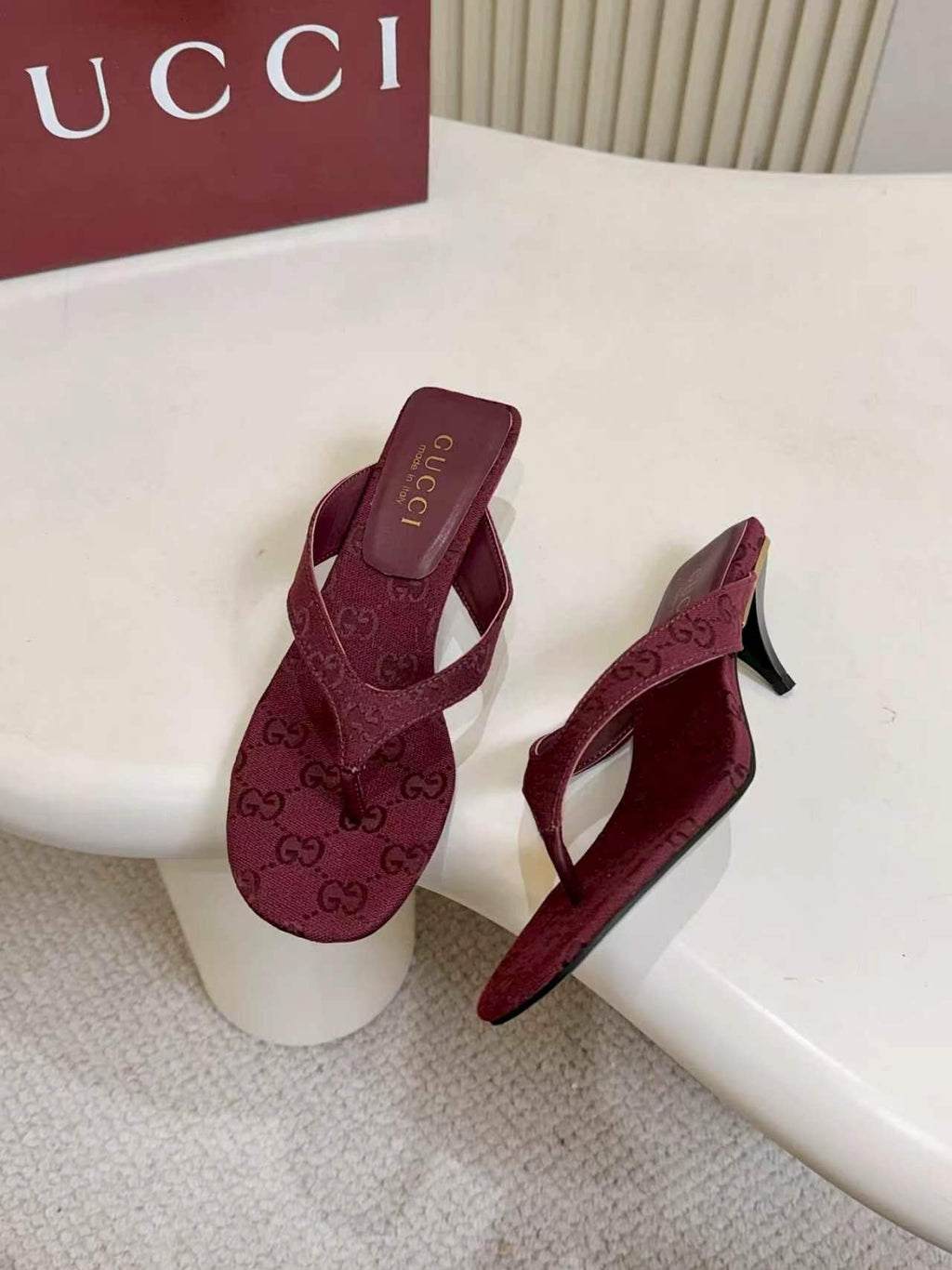Gucci Monogram Thong Slingback Heeled Sandals