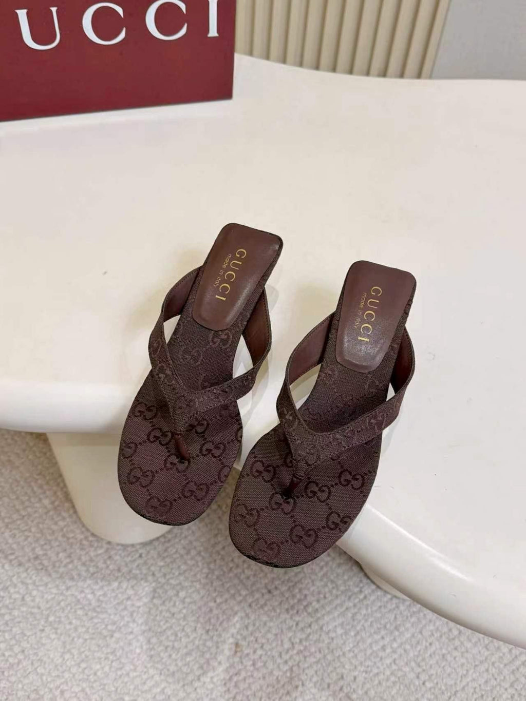 Gucci Monogram Thong Slingback Heeled Sandals