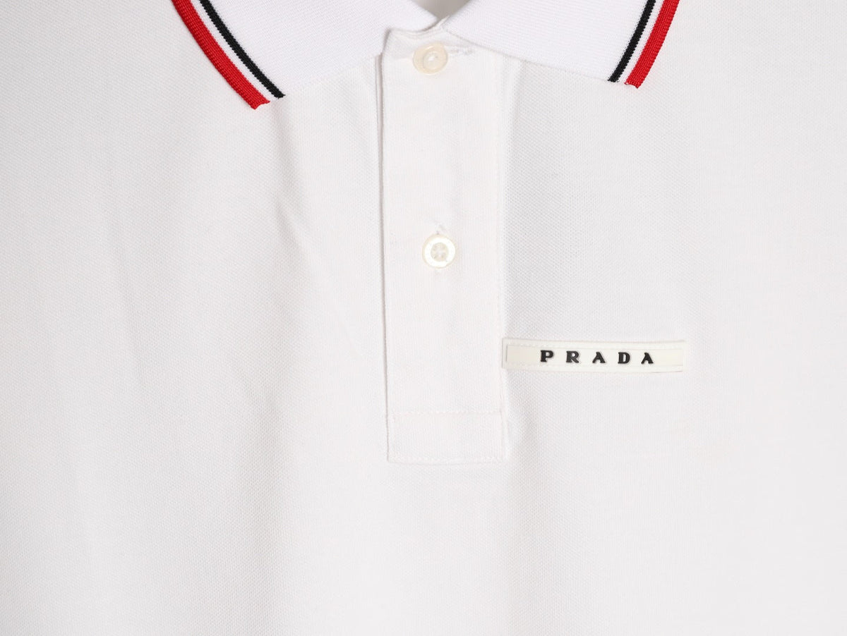 Prada Contrast-Trim Short-Sleeve Polo Shirt - White