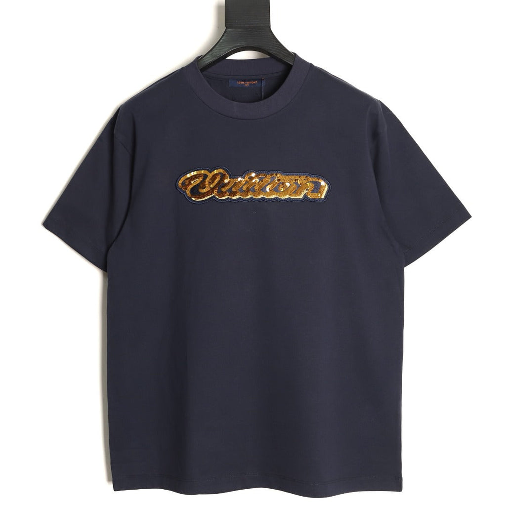 Louis Vuitton Gold-Tone Script Graphic T-Shirt - Dark Navy